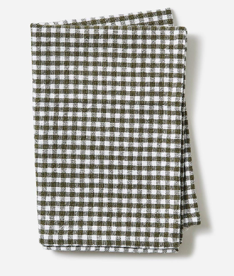 Gingham Olive Washed Cotton Tea Towel - Citta